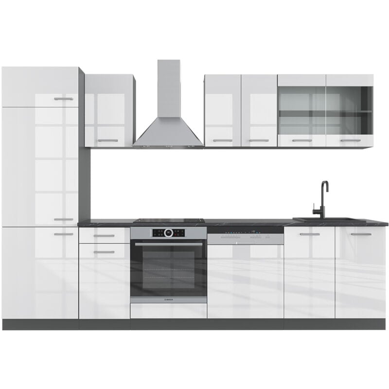Vicco - Cuisine R-Line, Blanc brillant/Anthracite, 300 cm, pt Anthracite