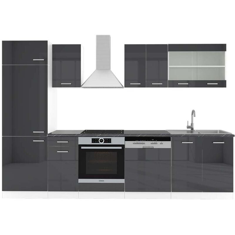 Cuisine R-Line, Anthracite brillant/blanc, 300 cm, PT Anthracite, Vicco