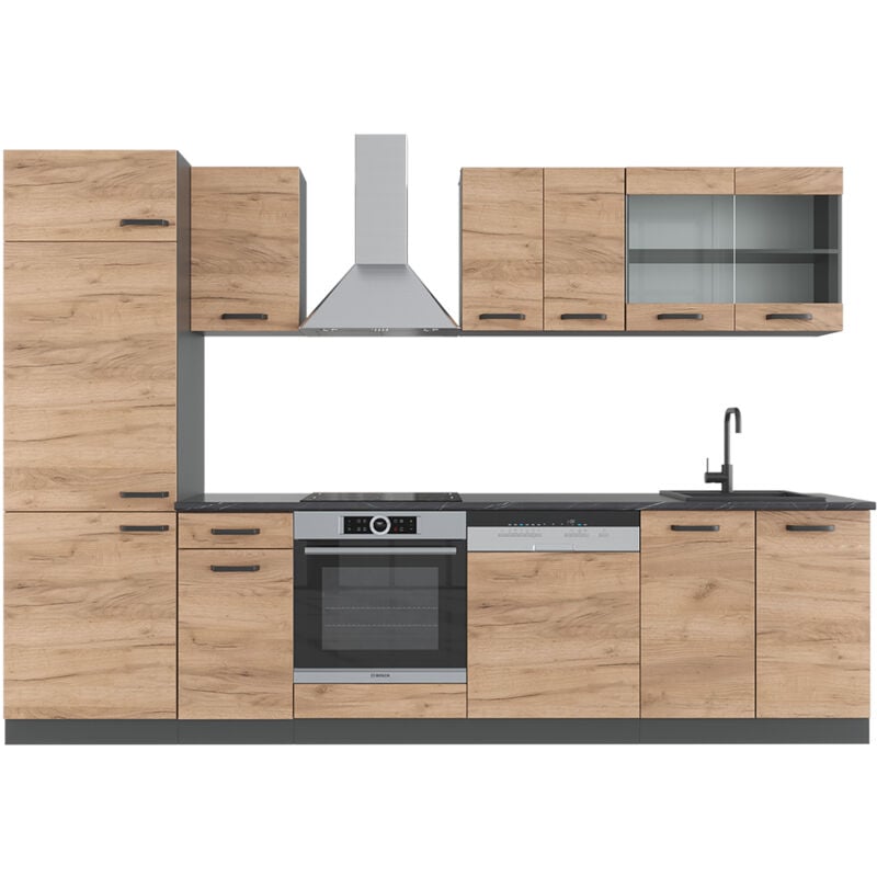 Vicco - Cuisine R-Line, Chêne doré/anthracite, 300 cm sans plan de travail