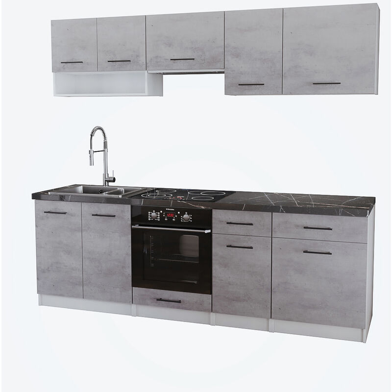 Cuisine Viki finition beton 8 éléments 240 cm 18 mm