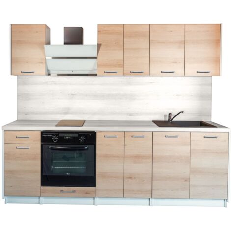 Cuisineandcie – Cuisine complète 240 cm – Décor blanc brillant – 3 meubles hauts et 4 meubles bas – Aménagement optimal pour petits espaces