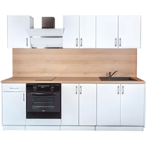 Cuisineandcie – Cuisine complète ECO 240 cm – Blanc brillant – 3 meubles hauts et 4 meubles bas – Montage facile et rapide – Façades acryliques 18 mm