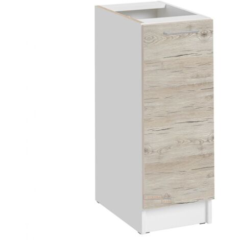 Cuisineandcie – Meuble bas de cuisine 1 porte 30 cm – Noyer blanchi – Dimensions L 30 x H 82 x P 46 cm – Porte à charnières réglables avec amortisseurs