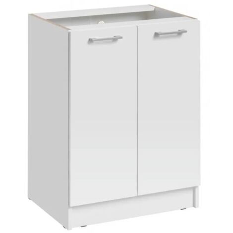 Cuisineandcie – Meuble bas de cuisine 2 portes blanc – Dimensions L 60 cm x H 82 cm x P 46 cm – Façades en stratifié 18 mm – Fermeture douce et silencieuse