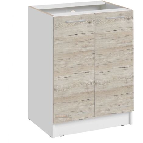 Cuisineandcie – Meuble bas de cuisine 2 portes L 60 cm – Noyer blanchi – Dimensions H 82 cm x P 46 cm – Charnières réglables avec amortisseurs