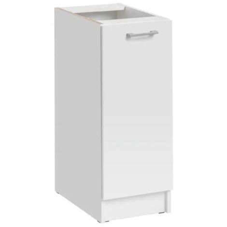 Cuisineandcie – Meuble bas de cuisine blanc 1 porte L 30 cm – Façade stratifiée 18 mm – Charnières réglables avec amortisseurs – Optimisation d'espace