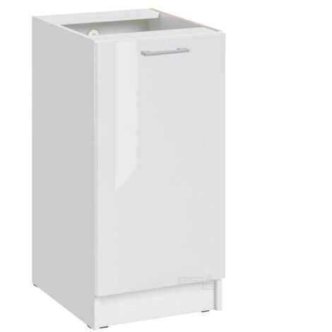 Cuisineandcie – Meuble bas de cuisine blanc brillant 1 porte – Dimensions L 40 x H 82 x P 46 cm – Façade brillante proche du verre – Amortisseurs pour fermeture douce