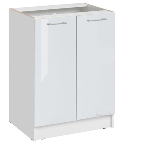 Cuisineandcie – Meuble bas de cuisine blanc brillant 2 portes L 60 x H 82 x P 46 cm – MDF avec finition brillante – Fermeture douce et silencieuse