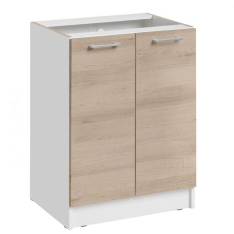 Cuisineandcie – Meuble bas de cuisine chêne naturel 2 portes L 60 x H 82 x P 46 cm – Amortisseurs de fermeture douce – Rangement optimisé pour cuisines standard