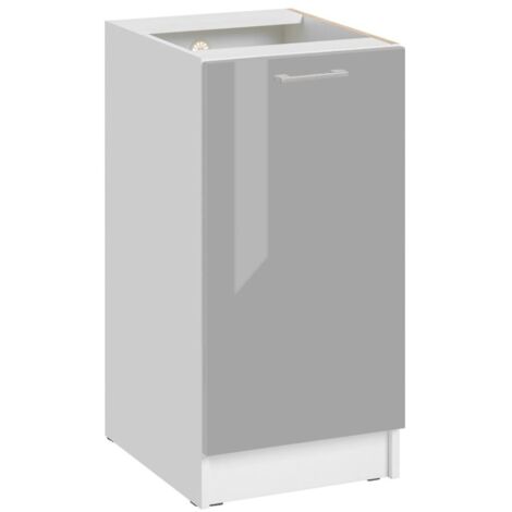 Cuisineandcie – Meuble bas de cuisine gris brillant 1 porte – Dimensions L 40 x H 82 x P 46 cm – Façade facile d'entretien – Amortisseurs pour fermeture douce