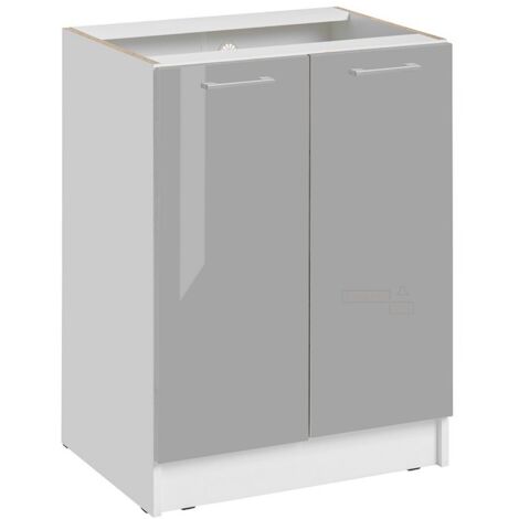 Cuisineandcie – Meuble bas de cuisine gris brillant 2 portes L 60 x H 82 x P 46 cm – Amortisseurs pour fermeture douce – Compatible collection ECO