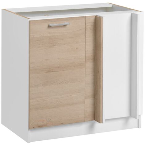 Cuisineandcie – Meuble d'angle bas chêne naturel L 105 x H 82 x P 46 cm – Porte avec charnières réglables – Optimise l'espace de rangement