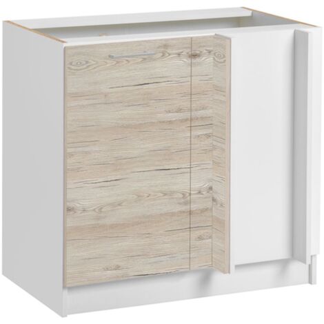 Cuisineandcie – Meuble d'angle bas Eco Noyer blanchi – Dimensions L 105 x H 82 x P 46 cm – Porte unique avec charnières réglables – Amortisseurs pour fermeture douce