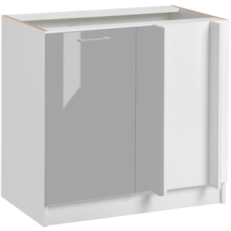 Cuisineandcie – Meuble d'angle bas gris brillant 1 porte L 105 cm – Dimensions H 82 cm x P 46 cm – Amortisseurs pour fermeture douce – Rangement optimisé