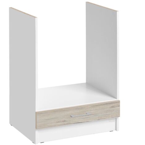 Cuisineandcie – Meuble four encastrable en noyer blanchi L 60 x H 82 x P 46 cm – Compatible avec fours standards – Espace de rangement inférieur