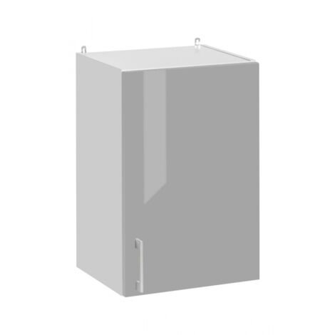 Cuisineandcie – Meuble haut de cuisine 1 porte gris brillant – L 40 x H 60 x P 32 cm – Charnières renforcées réglables – Fermeture automatique