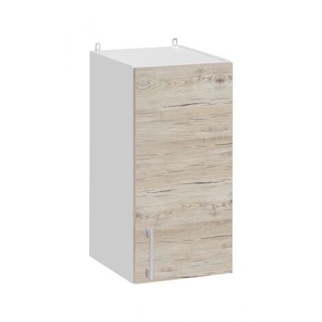 Cuisineandcie – Meuble haut de cuisine 1 porte L 30 cm – Noyer blanchi – Charnières réglables – Amortisseurs pour fermeture automatique – Rangement compact