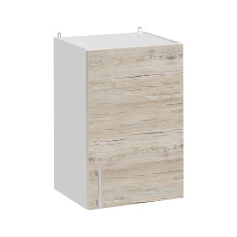 Cuisineandcie – Meuble haut de cuisine 1 porte L 40 cm – Noyer blanchi – Charnières réglables – Amortisseurs pour fermeture automatique