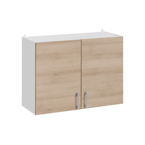 Cuisineandcie – Meuble haut de cuisine 2 portes en chêne naturel – Dimensions L 60 cm x H 60 cm x P 32 cm – Charnières réglables et amortisseurs
