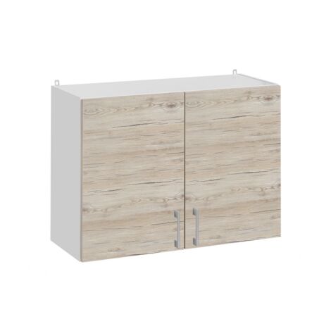 Cuisineandcie – Meuble haut de cuisine 2 portes en bois imitation noyer blanchi – L 80 x H 60 x P 32 cm – Fermeture automatique avec amortisseurs