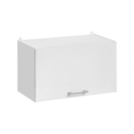 Cuisineandcie – Meuble haut de cuisine blanc 1 porte relevable L 60 cm – Façade stratifiée 18 mm – Charnières réglables avec vérins à gaz