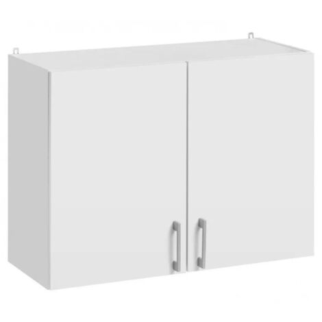 Cuisineandcie – Meuble haut de cuisine blanc 2 portes à charnières réglables – Dimensions L 80 cm x H 60 cm x P 32 cm – Stratifié 18 mm avec amortisseurs