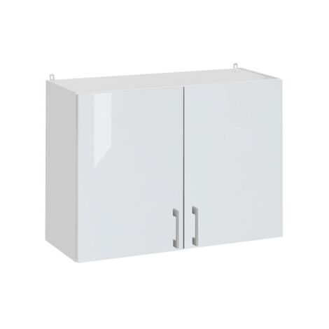 Cuisineandcie – Meuble haut de cuisine blanc brillant 2 portes – Dimensions L 80 x H 60 x P 32 cm – Amortisseurs pour fermeture automatique