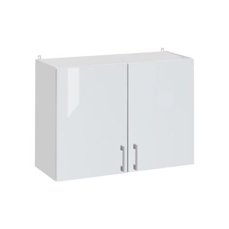 Cuisineandcie – Meuble haut de cuisine blanc brillant 2 portes L 60 cm – Charnières réglables renforcées – Amortisseurs pour fermeture automatique