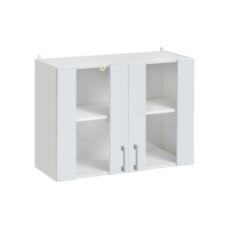 Cuisineandcie – Meuble haut de cuisine blanc brillant 2 portes vitrées L 80 x H 60 x P 32 cm – Charnières réglables – Amortisseurs pour fermeture automatique