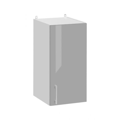 Cuisineandcie – Meuble haut de cuisine gris brillant 1 porte L 30 cm – Dimensions H 60 cm x P 32 cm – Charnières réglables – Amortisseurs de fermeture