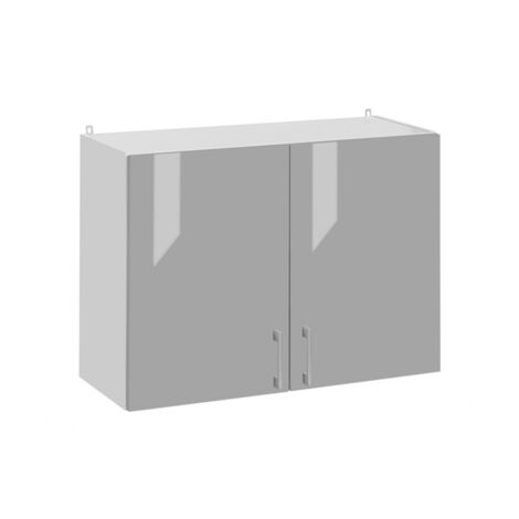Cuisineandcie – Meuble haut de cuisine gris brillant 2 portes – Dimensions L 60 x H 60 x P 32 cm – Charnières renforcées – Amortisseurs de fermeture automatique