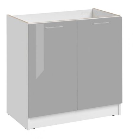 Cuisineandcie – Meuble sous-évier gris brillant 2 portes L 80 cm – Façades de qualité – Vide sanitaire 12 cm – Compatible avec éviers standards