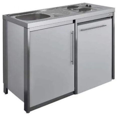 Cuisinette avec plaque et réfrigérateur METALLINE 120cm, thermolaqué aluminium