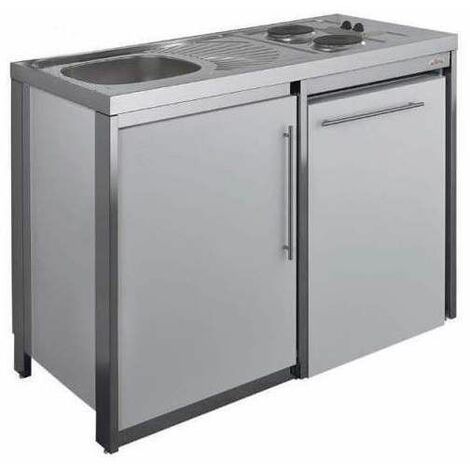 Cuisinette avec plaque et réfrigérateur METALLINE 120cm, thermolaqué aluminium Moderna