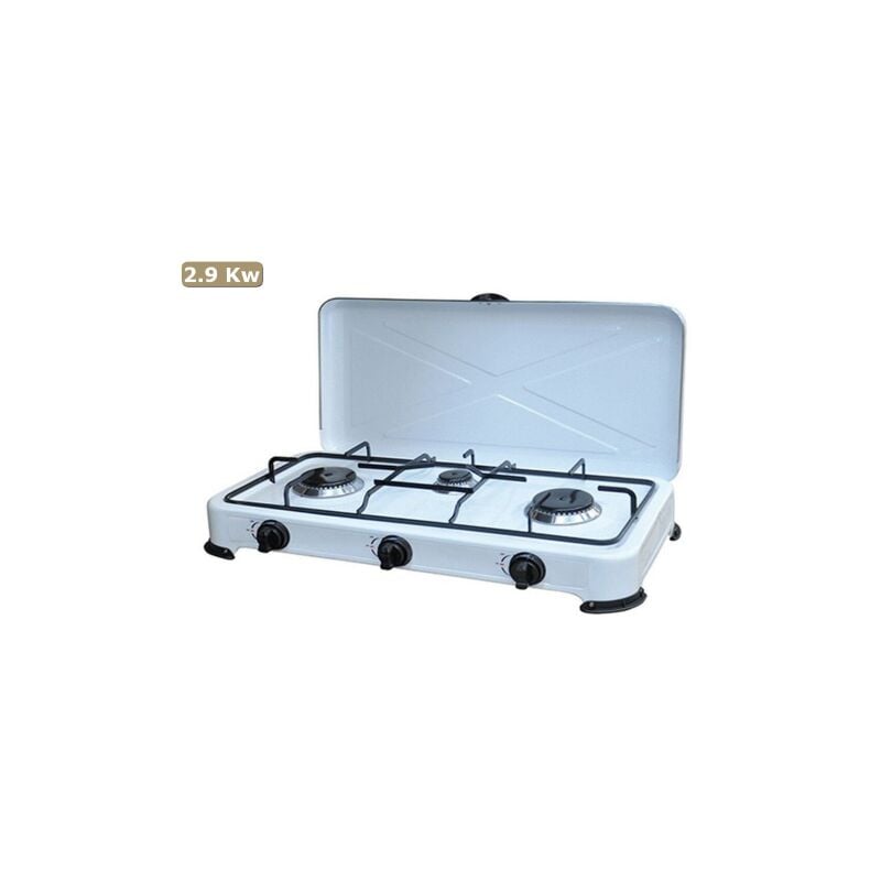 CuisiniA re A gaz 3 feux en acier A maillA blanc 2,9 Kw avec pieds antidA rapants cm 58X28X11 h camping pique-nique