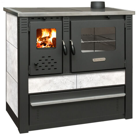 Cuisinière à bois 10.0 kW – Grand four avec thermomètre – Bac à cendres amovible – Verre céramique avec nettoyage à lame d’air