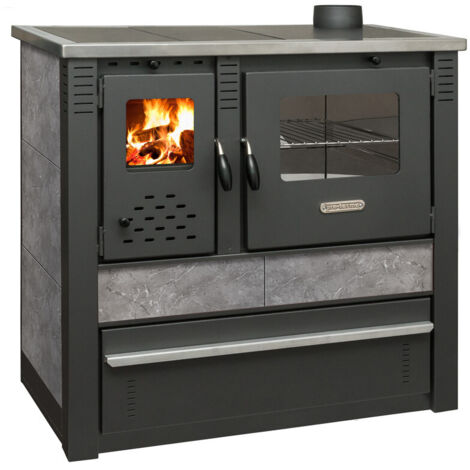 Cuisinière à bois 10,0 kW – Grand four avec thermomètre – Verre céramique avec nettoyage à lame d’air – Sortie fumées à droite