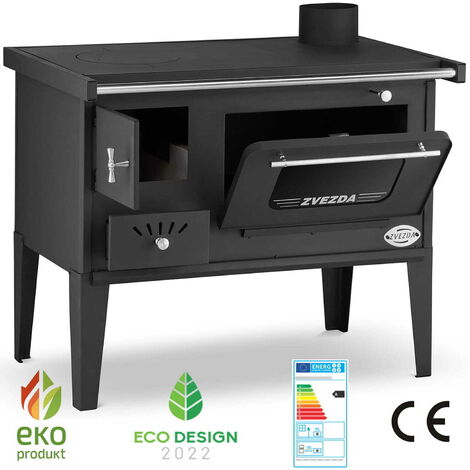 Cuisinière à bois 6 kW – Efficacité énergétique A – Chambre de combustion en briques réfractaires – Longueur bûches 40 cm – Zvezda