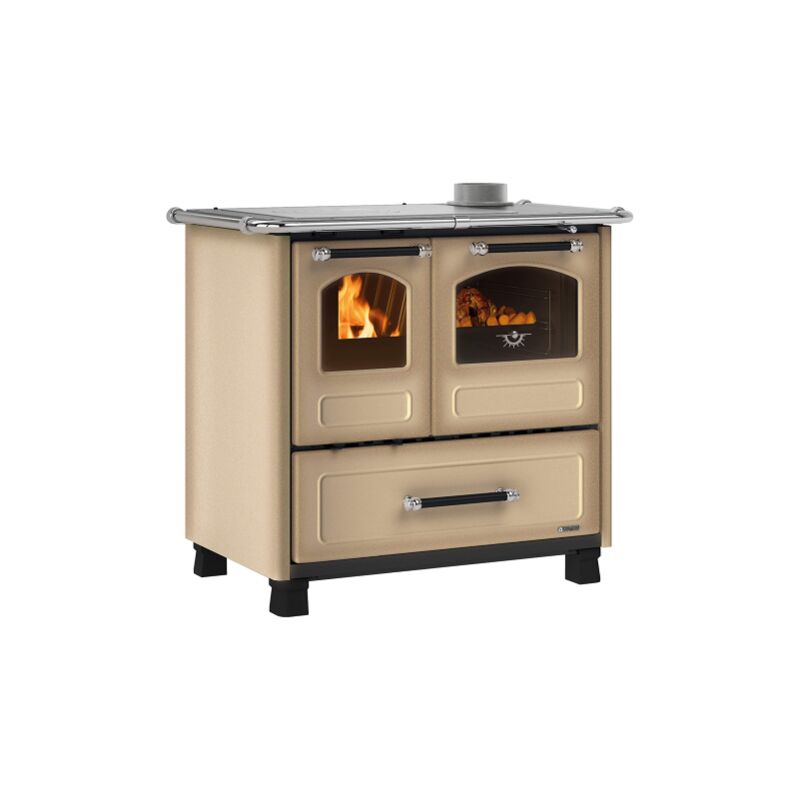 Nordica - Poele a' bois de cuisine La Extraflame Family 4,5 cappuccino 7,5 kW 215 m revetement exte'rieur en acier porcelaine