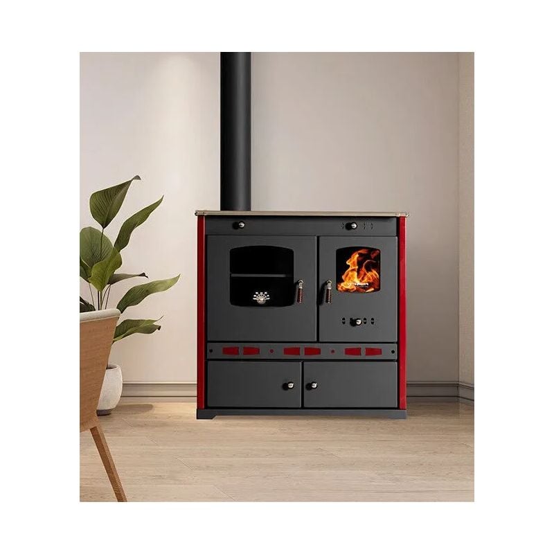 Prometey - Cuisinière à bois Perfect Eco Lux gauche - 7.4 kW - Rouge