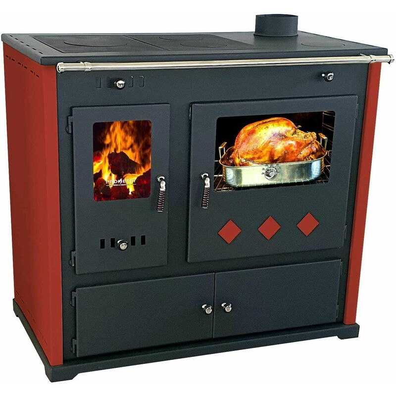 Cuisinière à bois Prometey Praktik Lux - 9.5 kW - Rouge