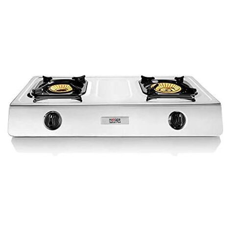 Cuisinière à gaz 2 brûleurs en acier inoxydable – Brûleurs en bronze 110mm et 90mm – Flamme Whirlwind – Allumage automatique – Haeger
