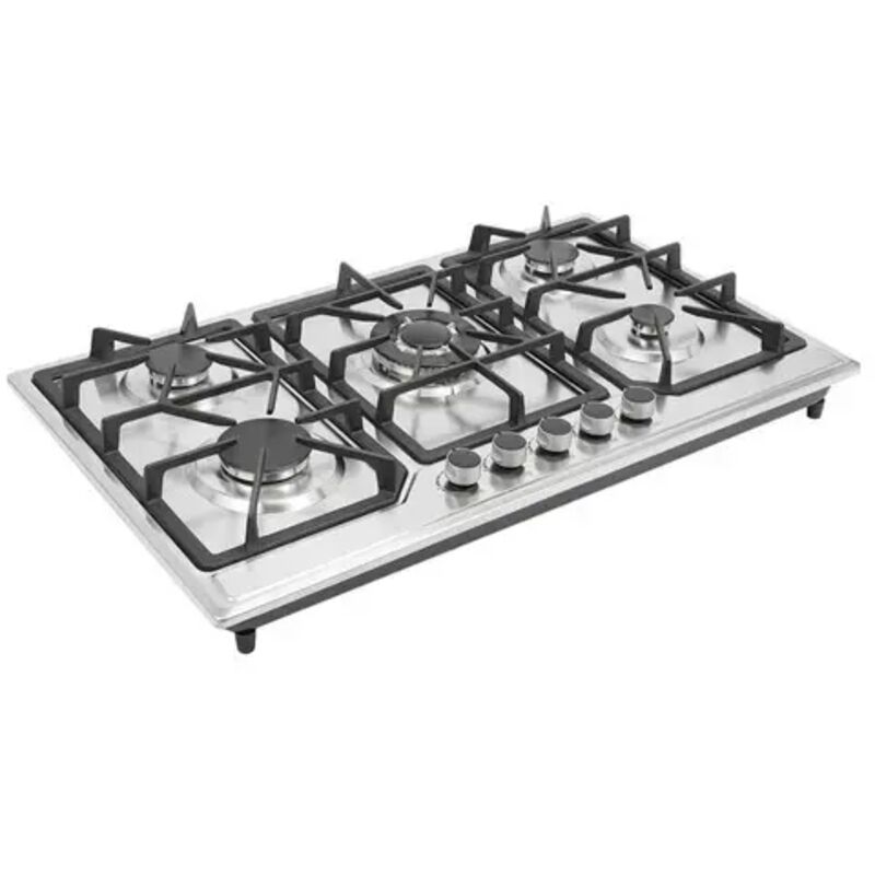 Cuisinière à gaz 5 feux, 86 x 51 x 12 cm, double installation, en acier inoxydable, Table de cuisson à gaz pour grandes cuisines, restaurants et