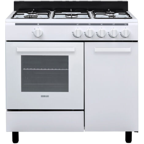 Cuisinière à gaz 5 foyers Butanette blanche – 2000W four gaz – Dimensions 90x60x85/90 cm – Nettoyage facile avec porte démontable – Sogelux