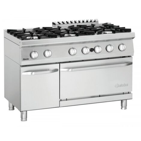 Cuisinière à gaz 6 feux sur four gaz 3 x GN 2/1 et placard