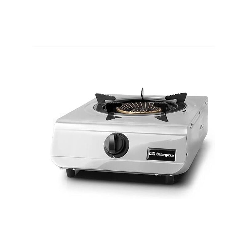 Cuisinière à gaz, couleur noire, acier inoxydable, possibilité d'utiliser du gaz butane ou propane, brûleur 4,3 Kw