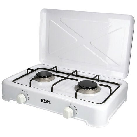EDM EDM Cuisinière à gaz 2 feux - Camping - Blanc - 46x30x12 cm