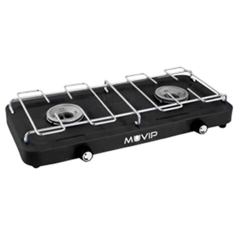 Cuisinière à gaz portable 2 brûleurs – Grille amovible – Base antidérapante – Dimensions 420x220x80mm – Poids 1,38kg