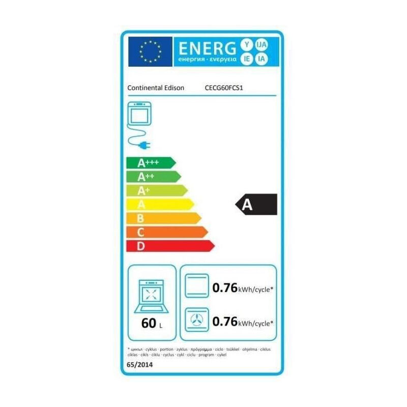 Continental Edison – Cuisinière gaz 4 foyers – Four électrique 60L à chaleur tournante – Nettoyage catalytique – CECG60FCS1