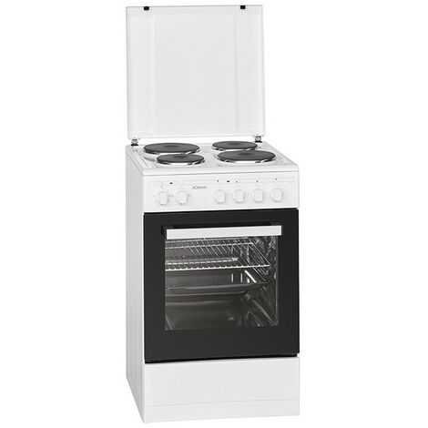 Cuisinière mixte 4 plaques 48L – 2 zones 14,5 cm 1.000 W, 1 zone 18 cm 1.500 W, 1 zone 18 cm 2.000 W – Régulateur séparé – Verre double vitrage – Bomann